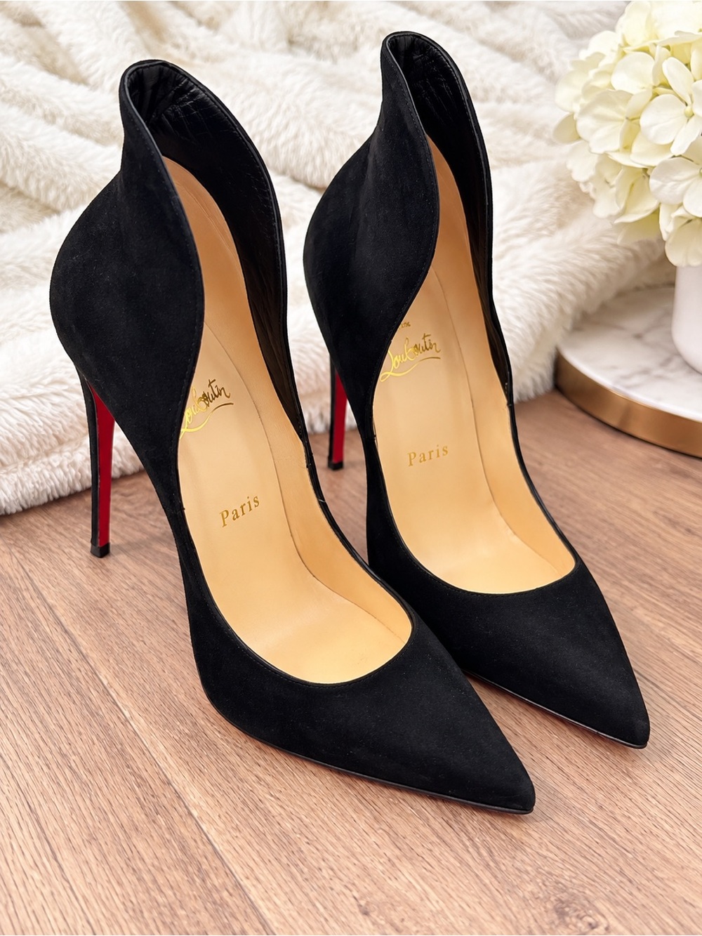 Christian Louboutin Black Suede Pointed-Toe Stiletto Heels